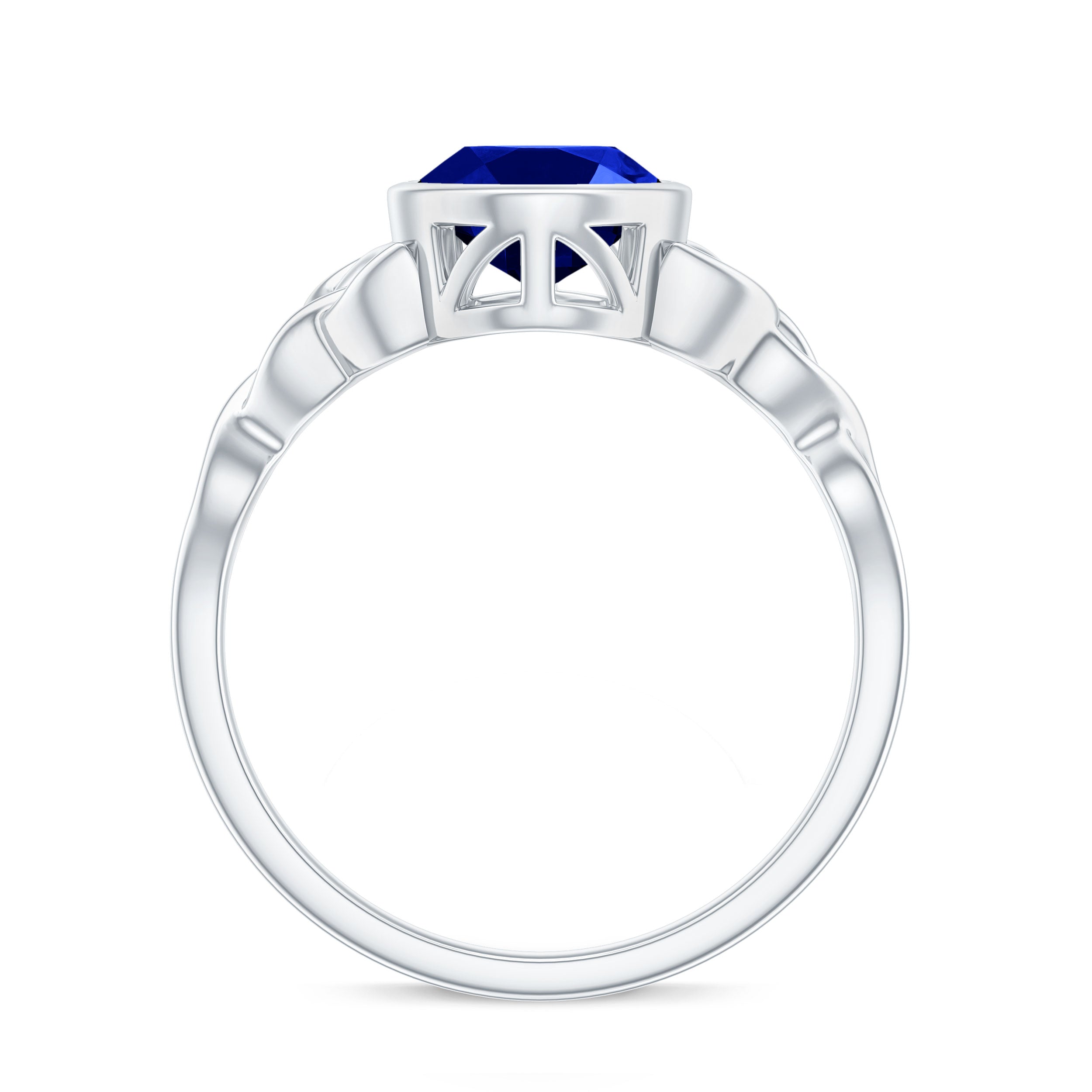 Certified 4 Carat Oval Lab Grown Blue Sapphire Bezel Set Engagement Ring