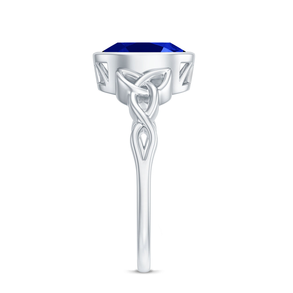 Certified 4 Carat Oval Lab Grown Blue Sapphire Bezel Set Engagement Ring