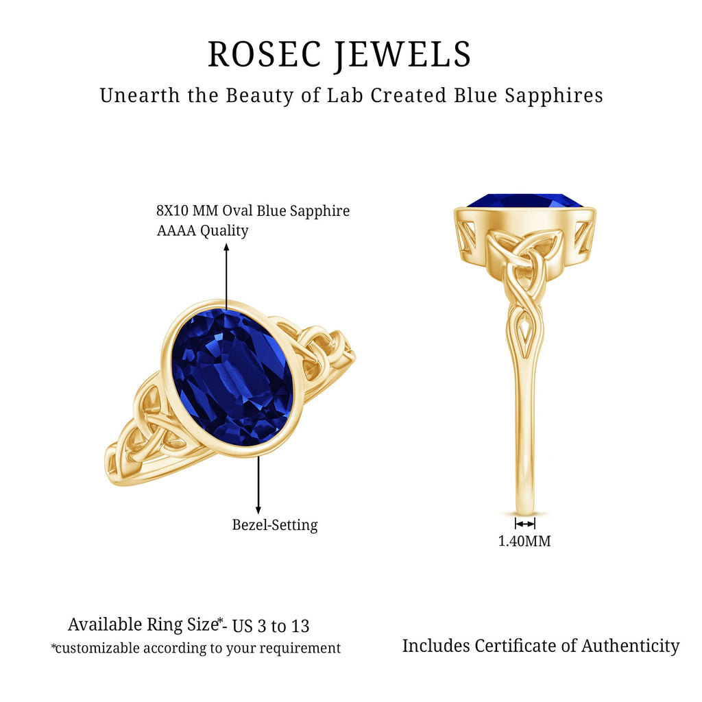Certified 4 Carat Oval Lab Grown Blue Sapphire Bezel Set Engagement Ring