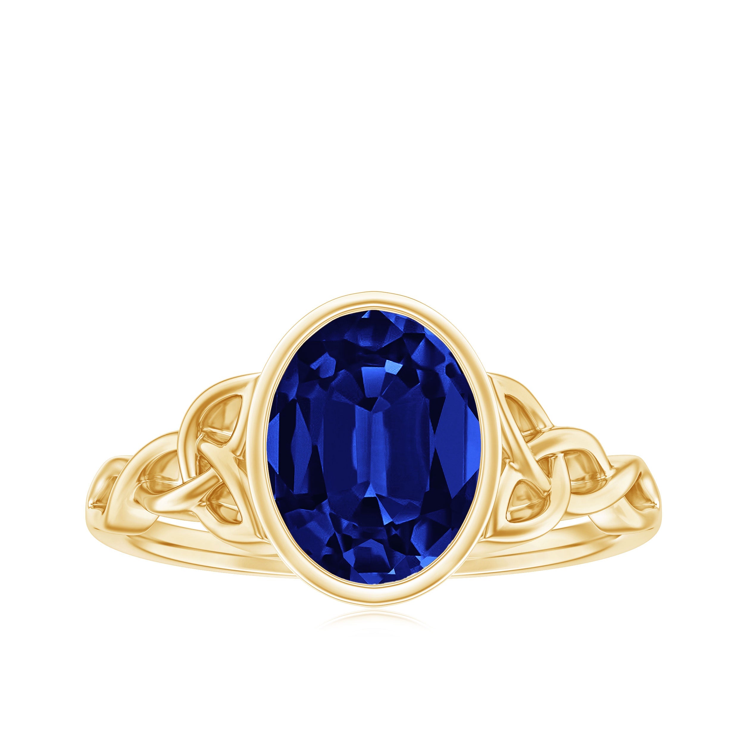 Certified 4 Carat Oval Lab Grown Blue Sapphire Bezel Set Engagement Ring