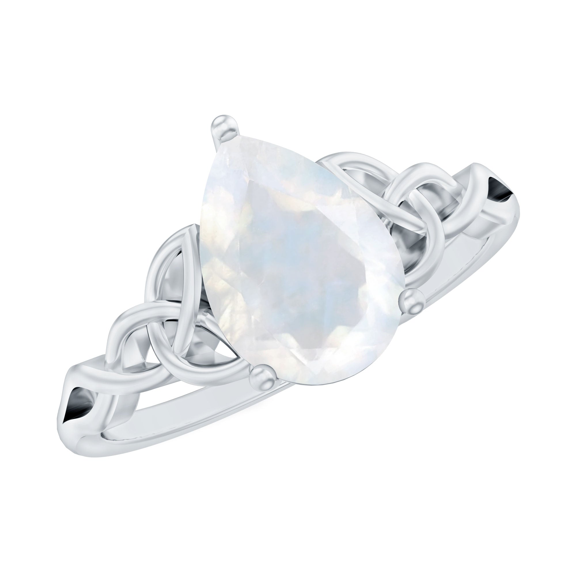 Pear Shaped Moonstone Solitaire Engagement Ring with Celtic Band