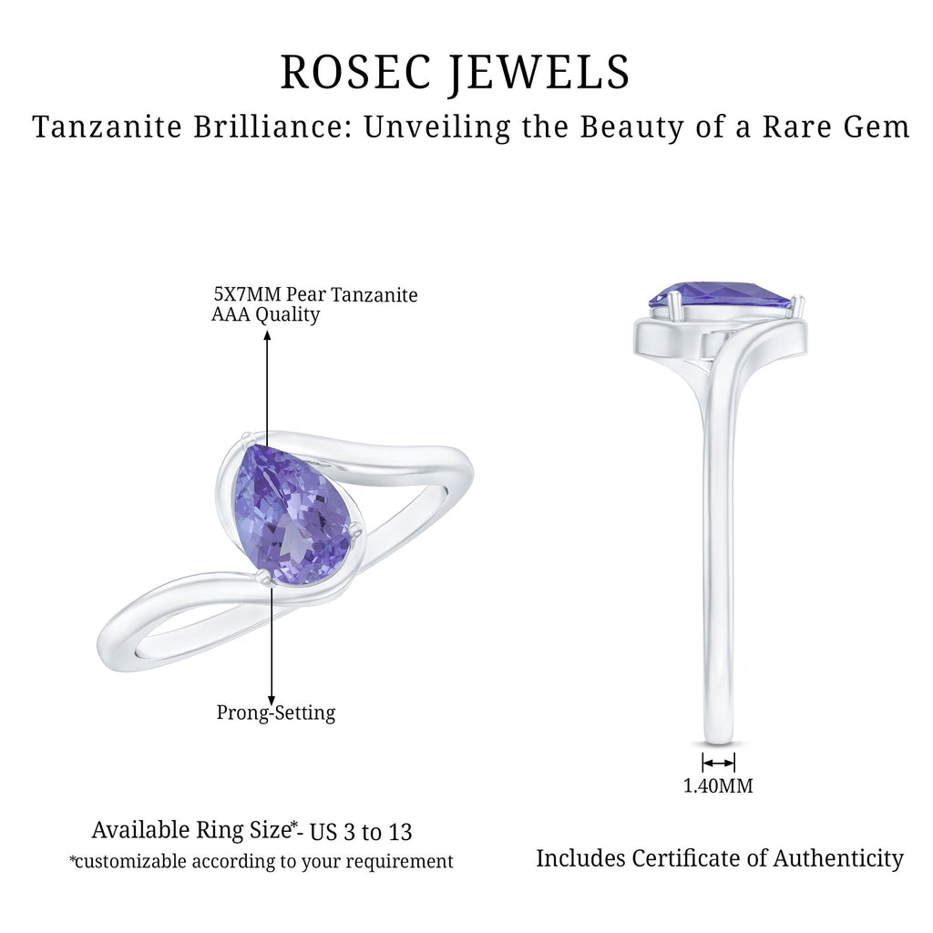 Natural Tanzanite Solitaire Engagement Ring with Bypass Shank