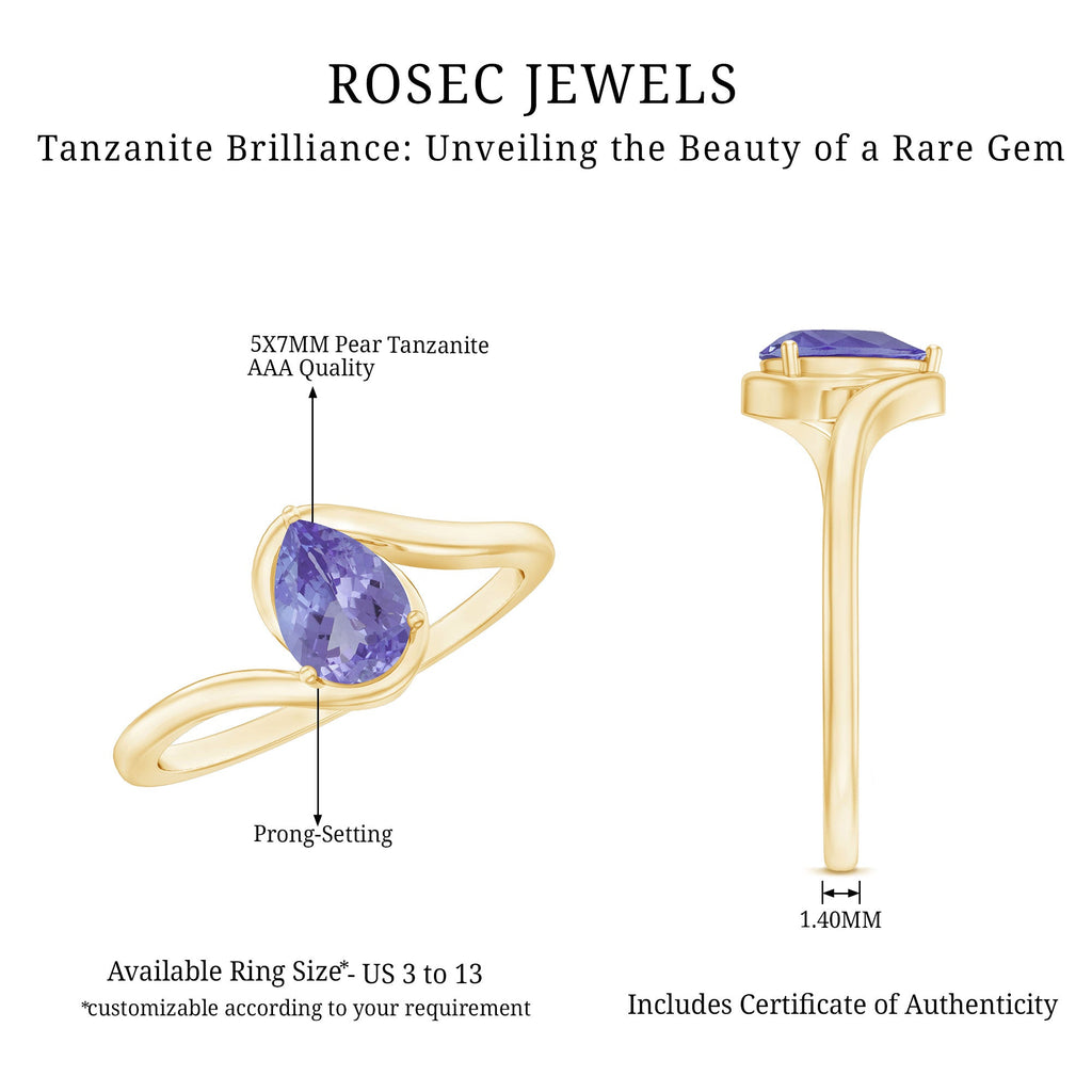 Natural Tanzanite Solitaire Engagement Ring with Bypass Shank