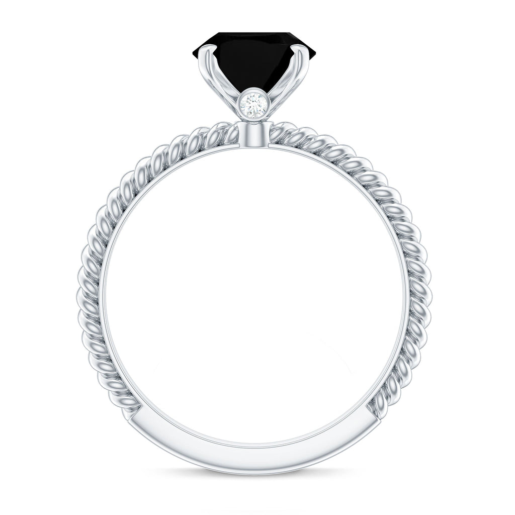 7X9mm Oval Cut Black Onyx Solitaire Engagement Ring with Diamond
