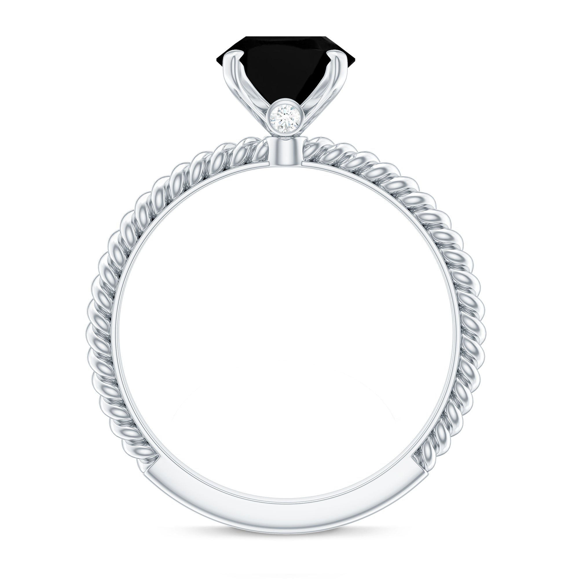 7X9mm Oval Cut Black Onyx Solitaire Engagement Ring with Diamond