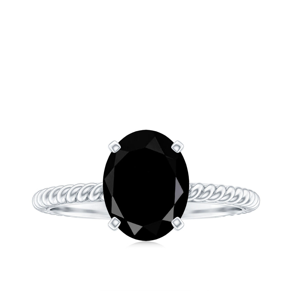 7X9mm Oval Cut Black Onyx Solitaire Engagement Ring with Diamond