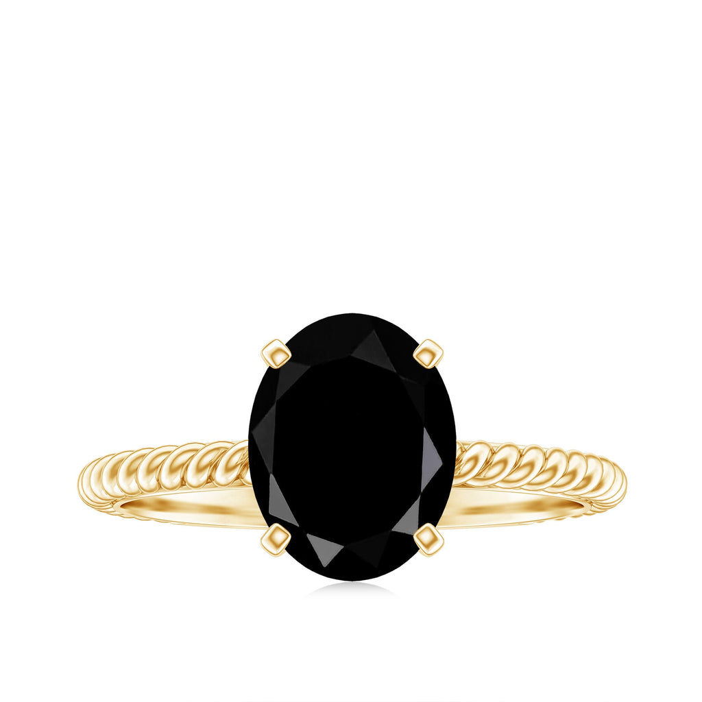 7X9mm Oval Cut Black Onyx Solitaire Engagement Ring with Diamond