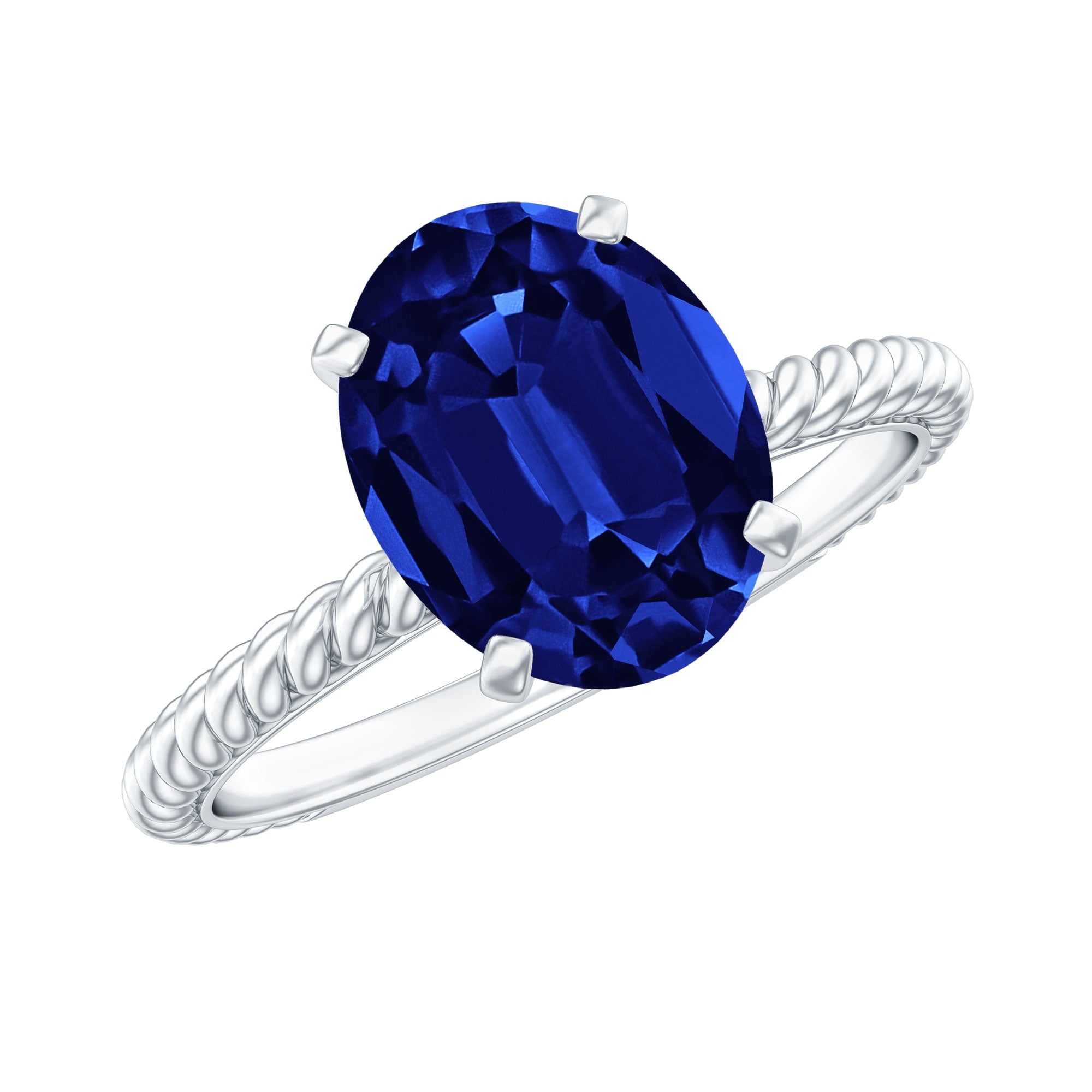 Certified 4 Carat Lab Grown Blue Sapphire Engagement Ring with Surprise Diamond