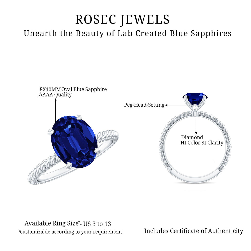 Certified 4 Carat Lab Grown Blue Sapphire Engagement Ring with Surprise Diamond