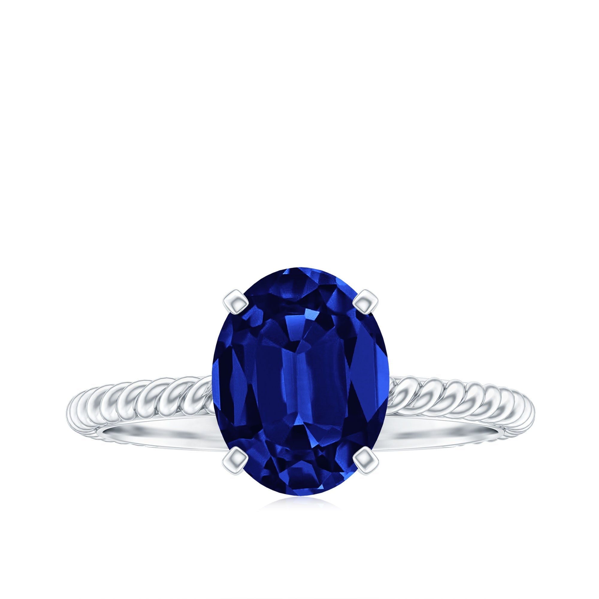 Certified 4 Carat Lab Grown Blue Sapphire Engagement Ring with Surprise Diamond