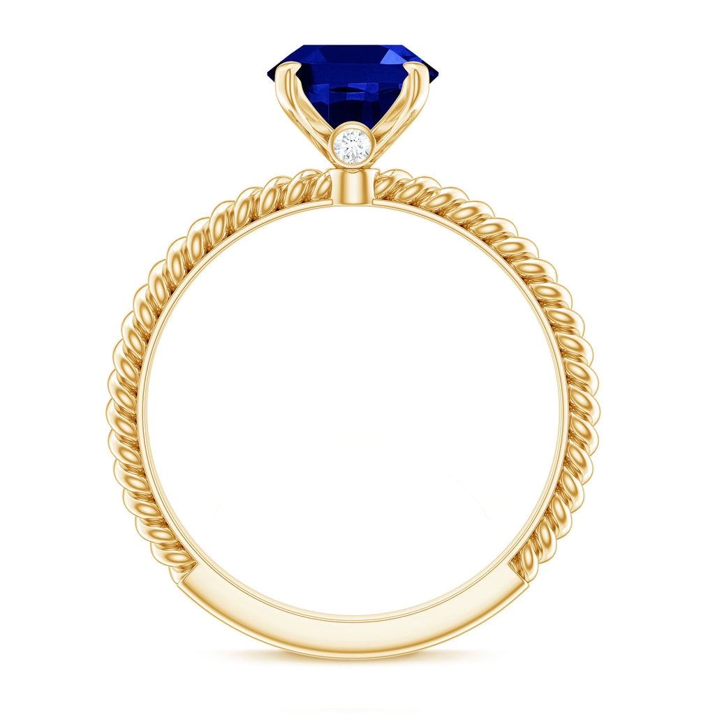 Certified 4 Carat Lab Grown Blue Sapphire Engagement Ring with Surprise Diamond