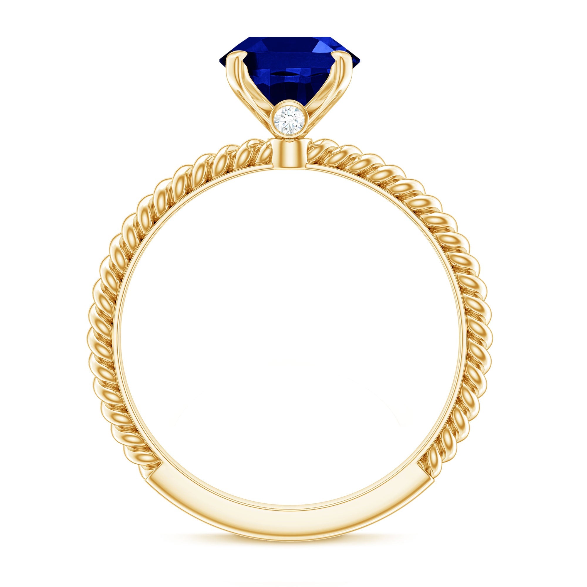 Certified 4 Carat Lab Grown Blue Sapphire Engagement Ring with Surprise Diamond