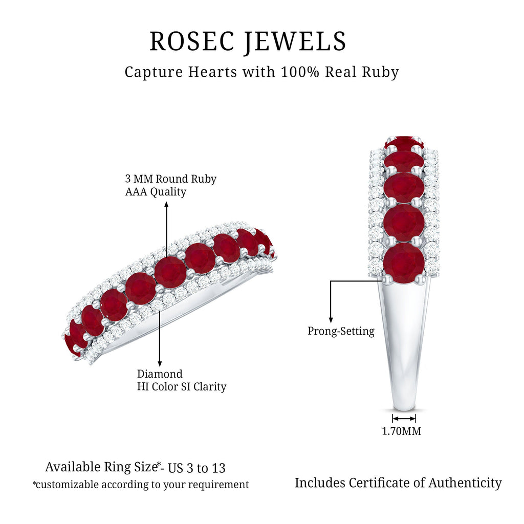 1.50 CT Ruby and Diamond Semi Eternity Ring