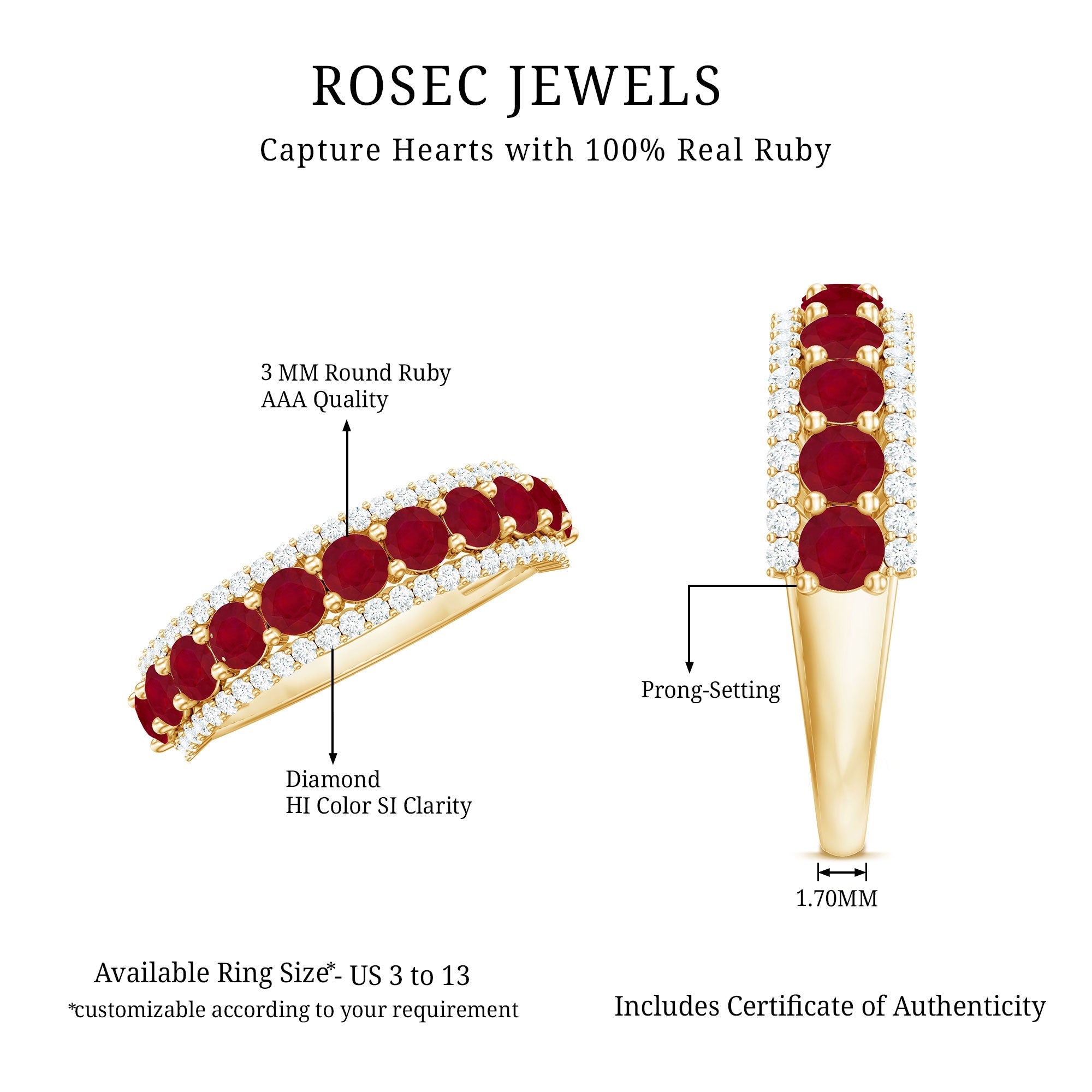1.50 CT Ruby and Diamond Semi Eternity Ring