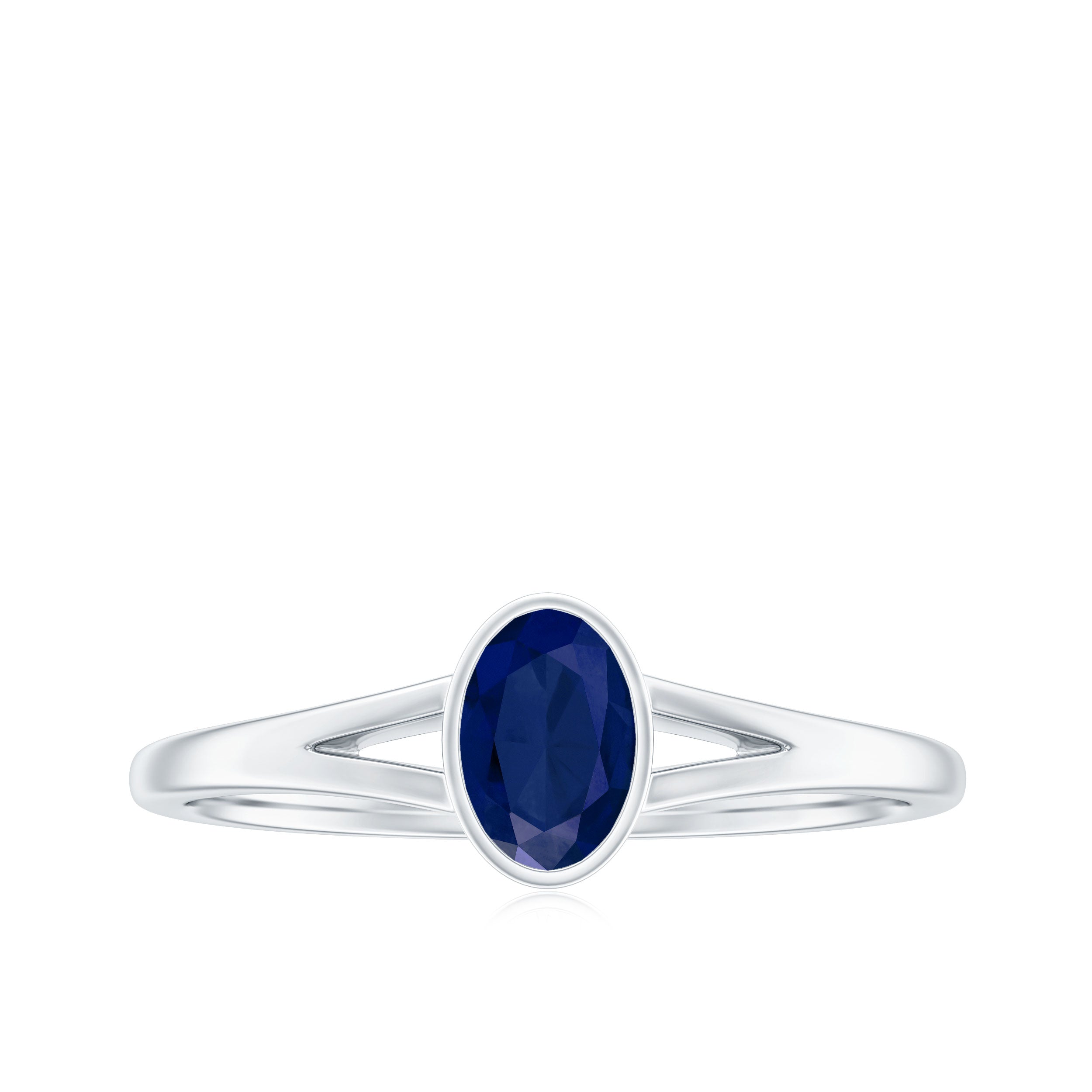 Oval Blue Sapphire Solitaire Engagement Ring in Split Shank