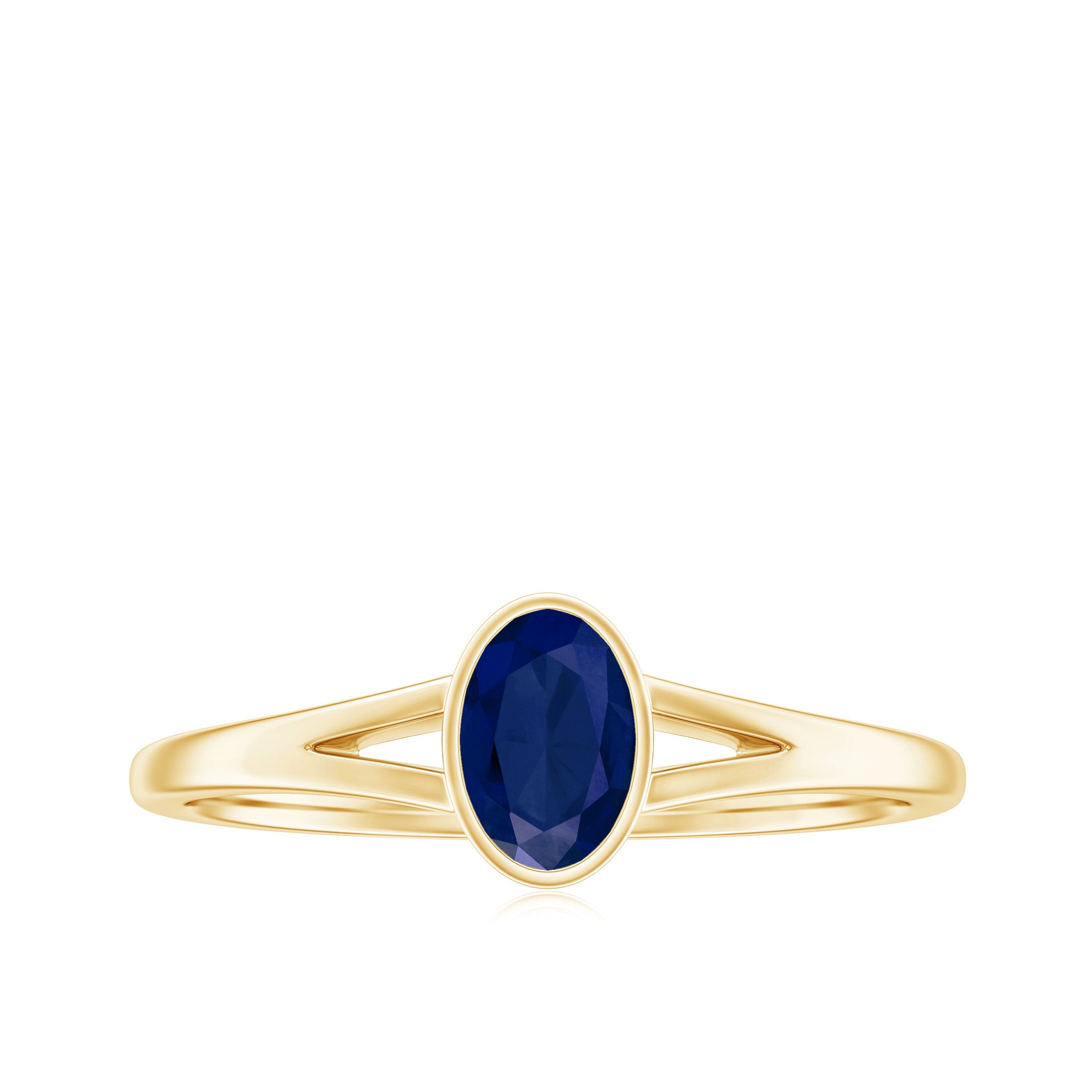 Oval Blue Sapphire Solitaire Engagement Ring in Split Shank
