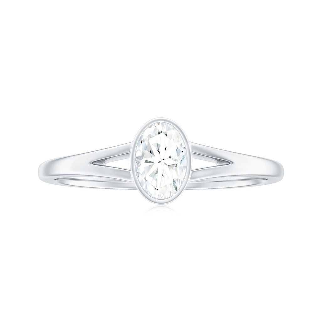 Bezel Set Oval Cut Moissanite Promise Ring in Split Shank