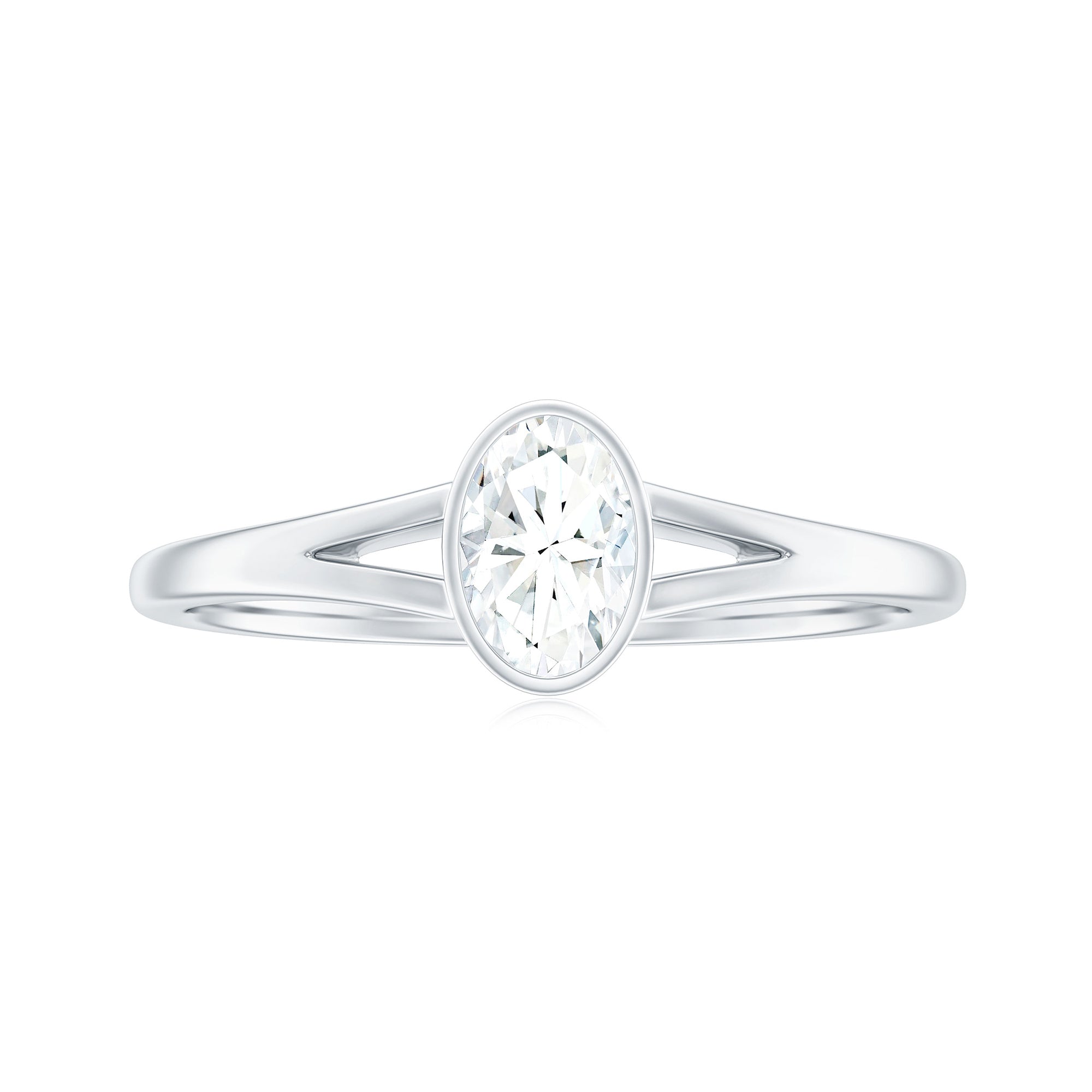 Bezel Set Oval Cut Moissanite Promise Ring in Split Shank