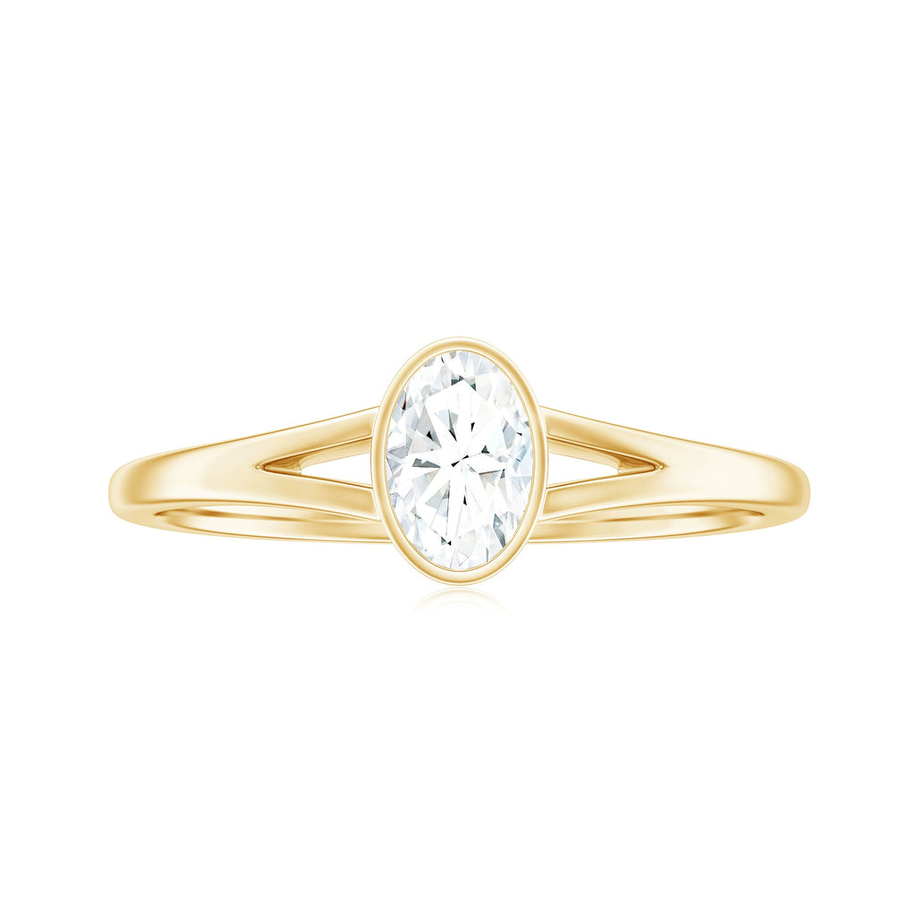 Bezel Set Oval Cut Moissanite Promise Ring in Split Shank
