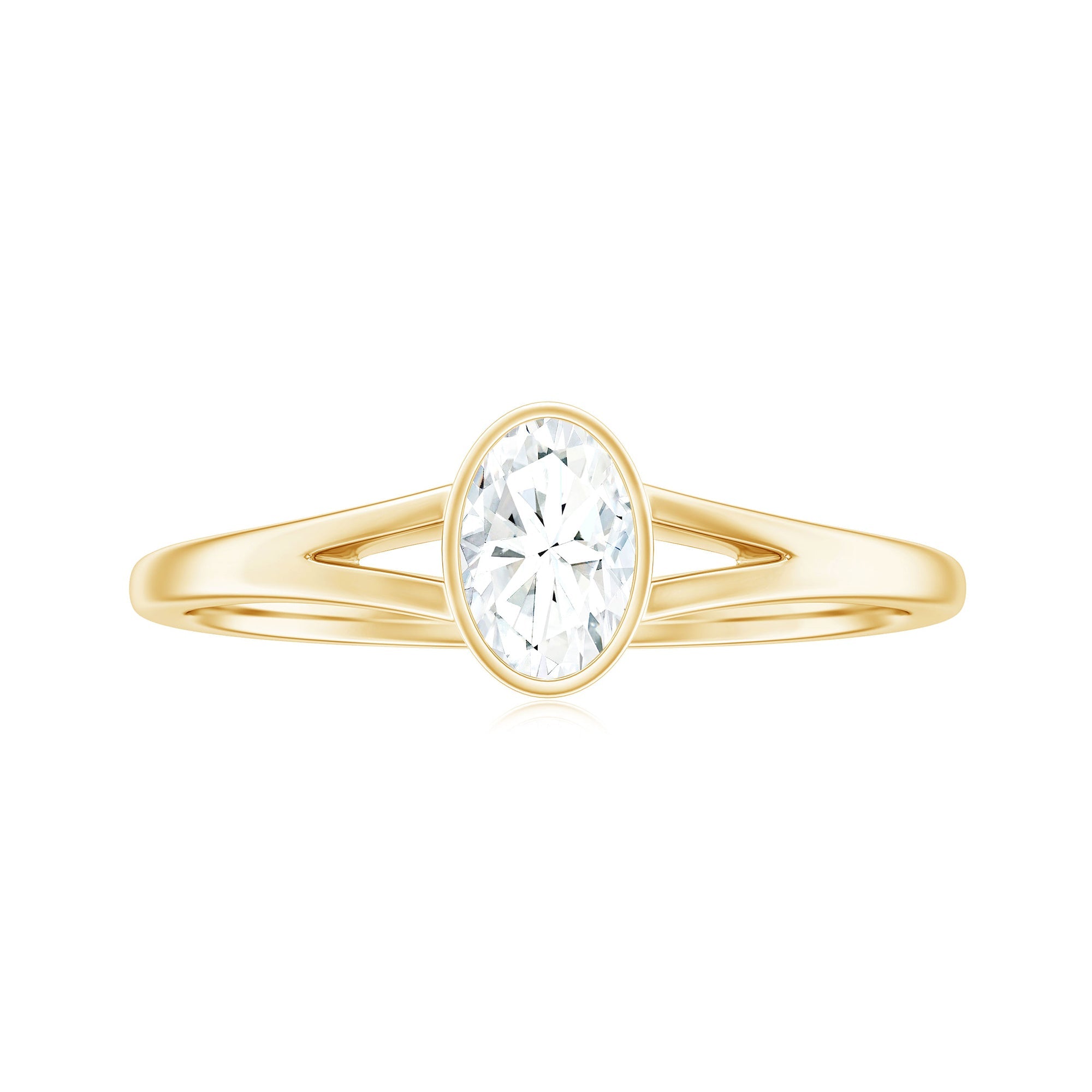 Bezel Set Oval Cut Moissanite Promise Ring in Split Shank