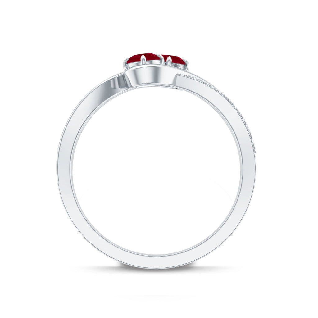 Two Stone Ruby Bypass Engagement Ring with Diamond