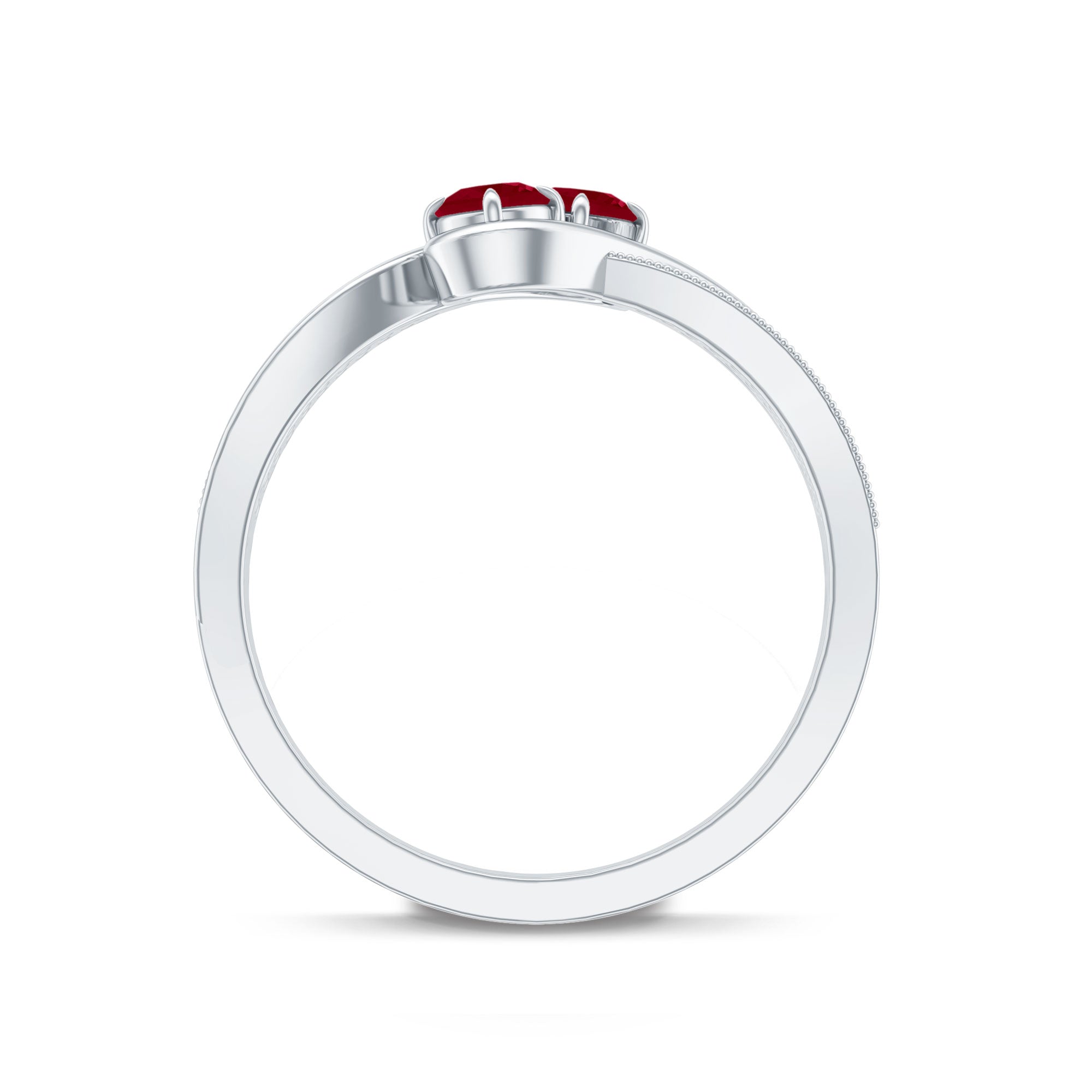 Two Stone Ruby Bypass Engagement Ring with Diamond
