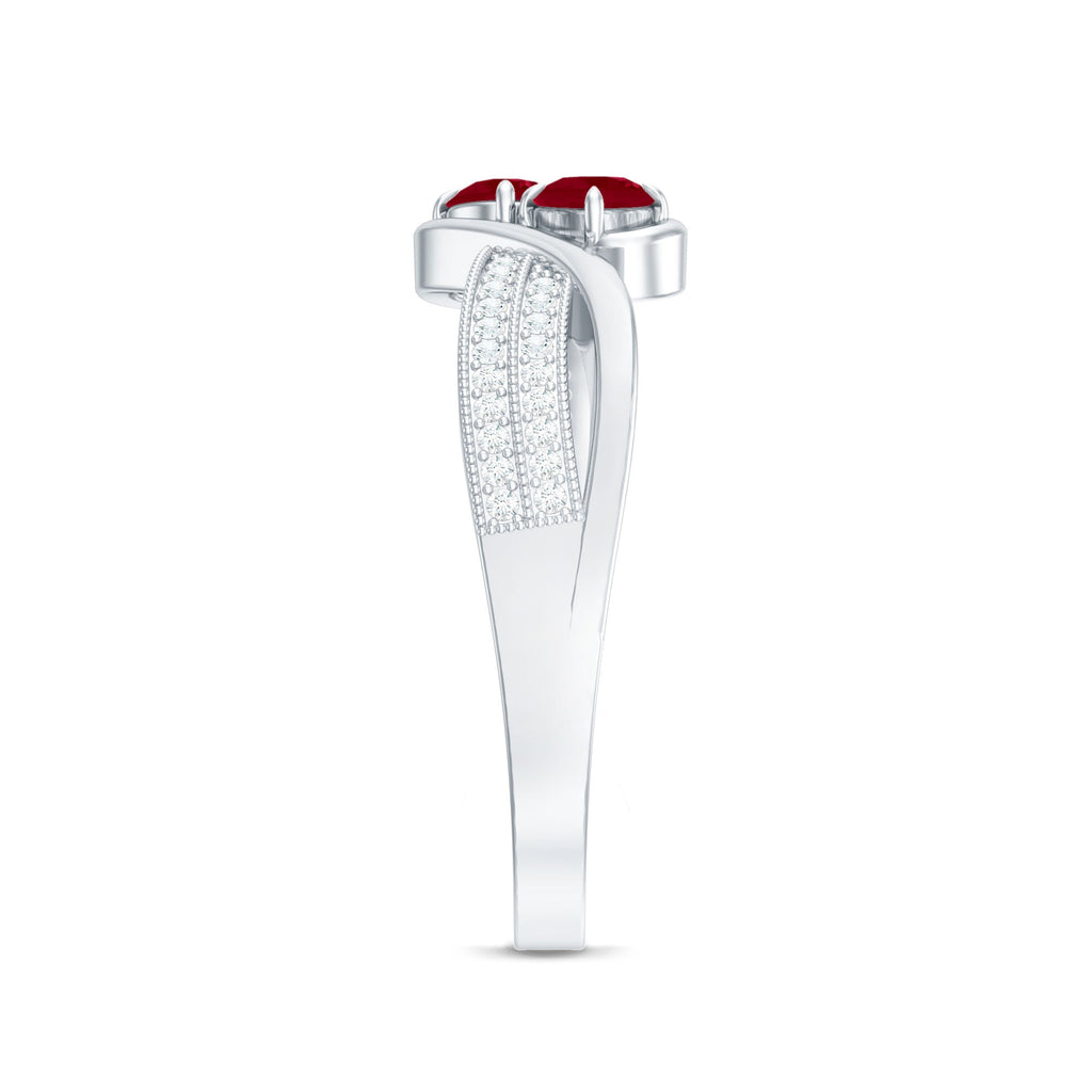 Two Stone Ruby Bypass Engagement Ring with Diamond