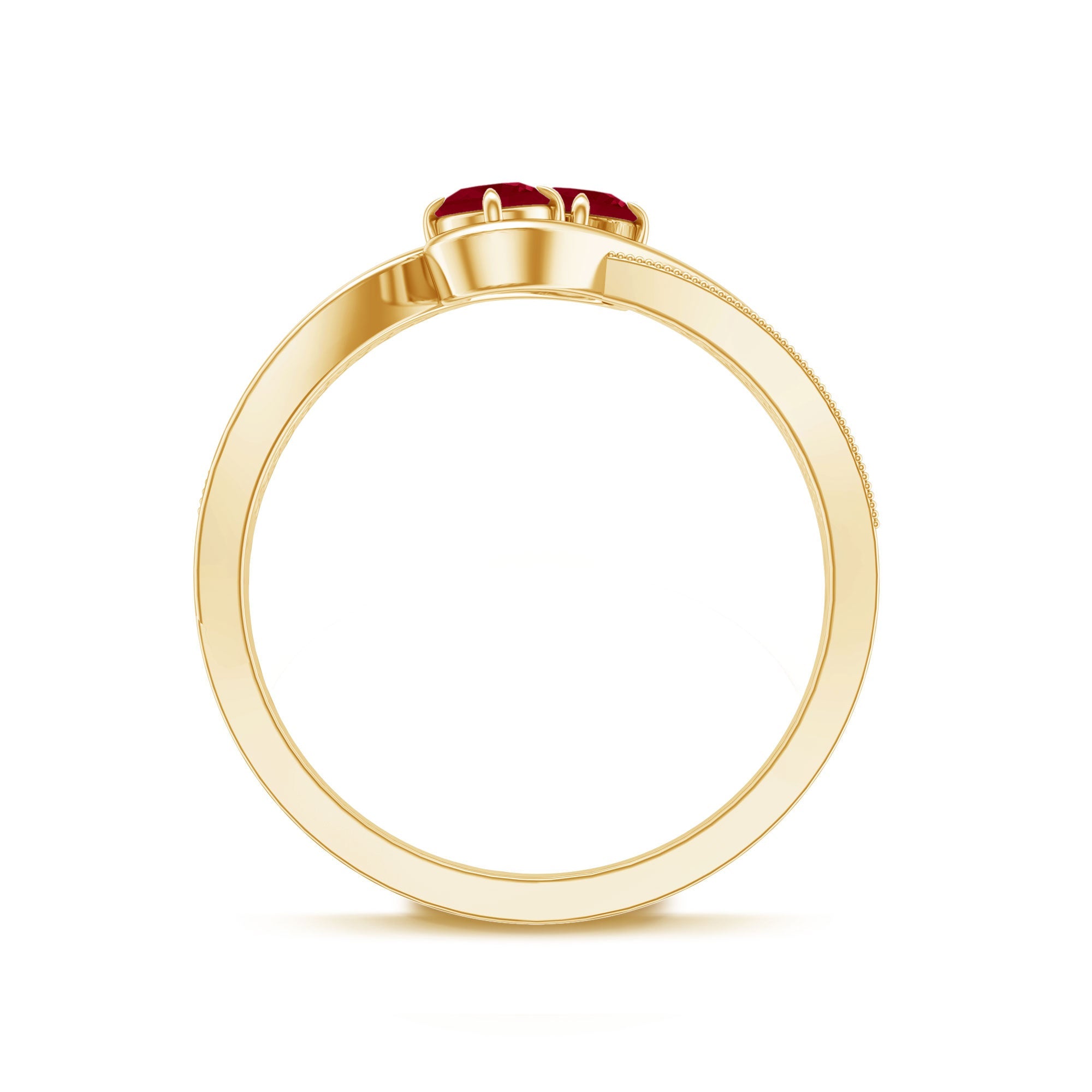 Two Stone Ruby Bypass Engagement Ring with Diamond