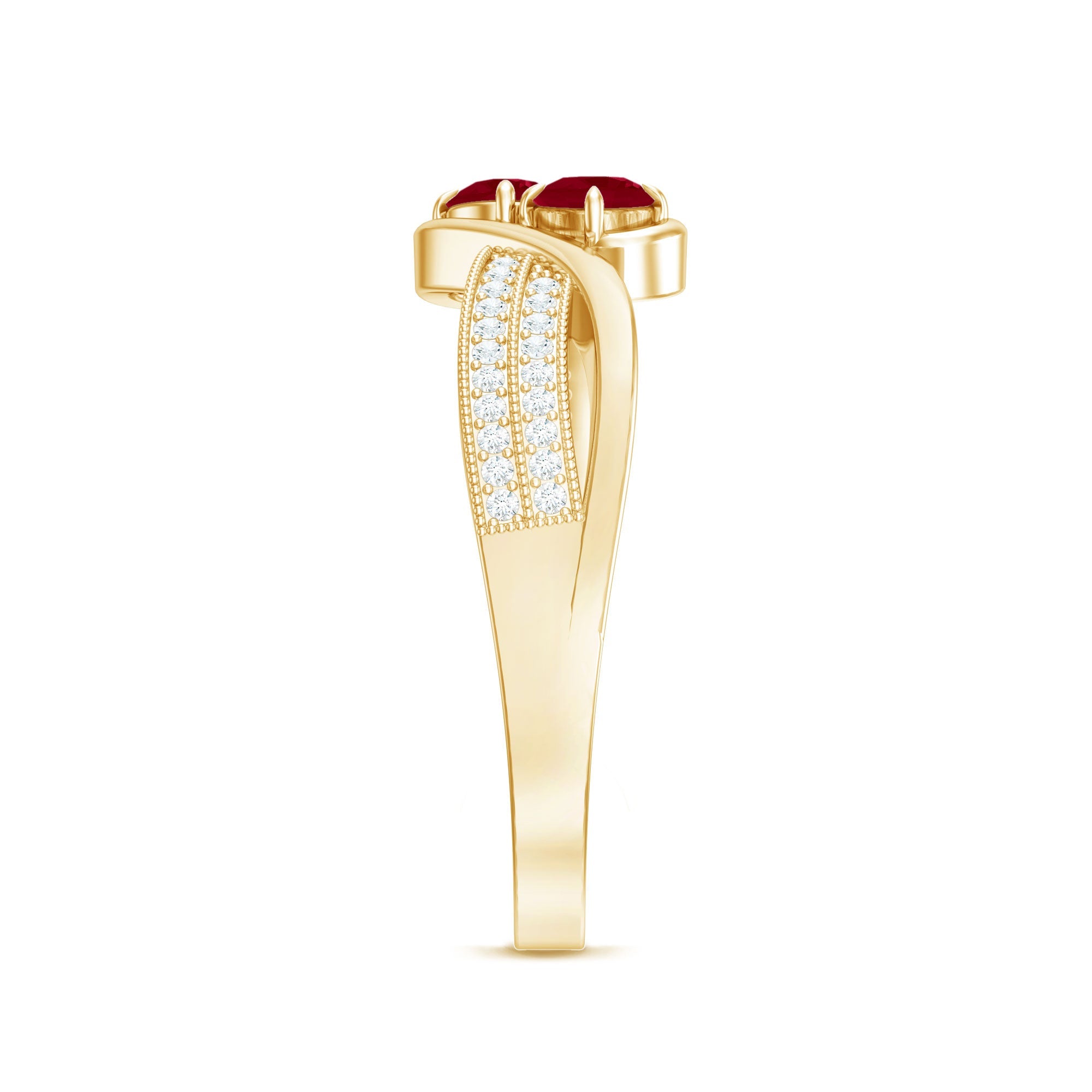 Two Stone Ruby Bypass Engagement Ring with Diamond