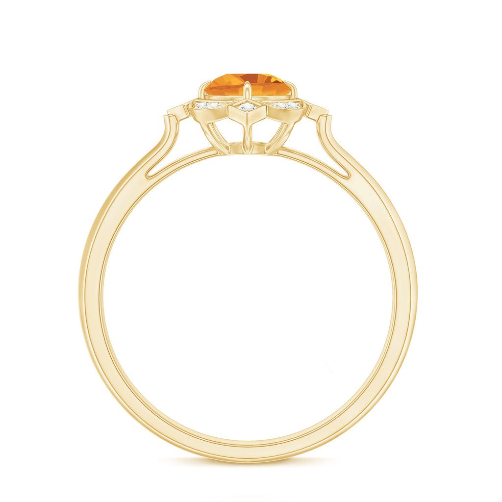 Vintage Inspired Citrine Engagement Ring with Diamond Halo