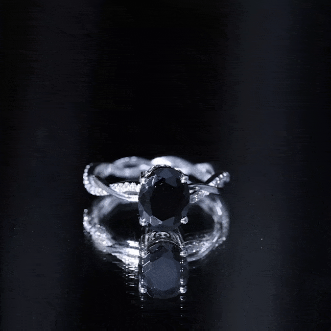 Oval Cut Solitaire Created Black Diamond Braided Engagement Ring with Diamond