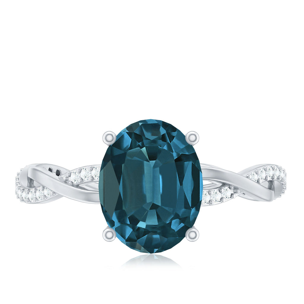 8x10mm Oval Cut London Blue Topaz Oblong Engagement Ring with Diamond