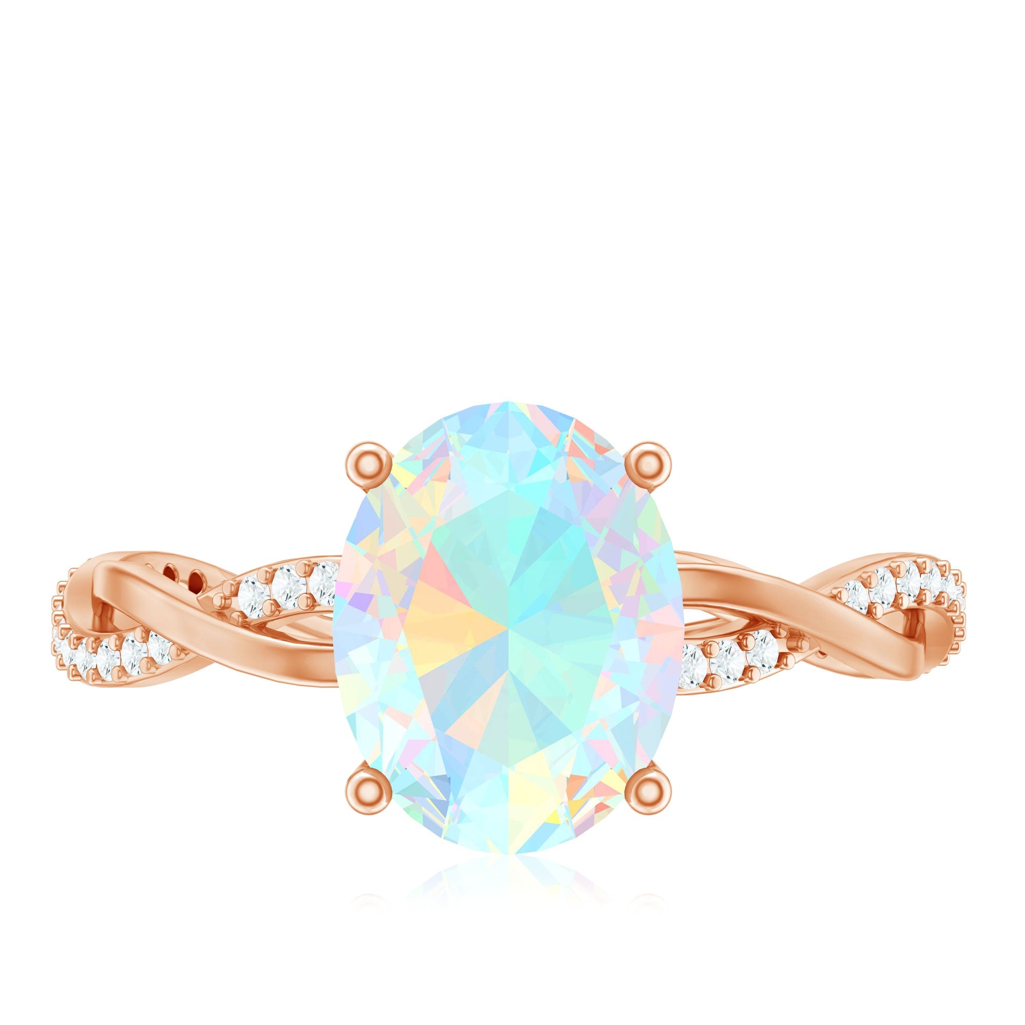 Real 8X10mm Ethiopian Rainbow Opal Engagement Ring with Diamond Braided Shank