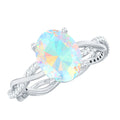 Real 8X10mm Ethiopian Rainbow Opal Engagement Ring with Diamond Braided Shank