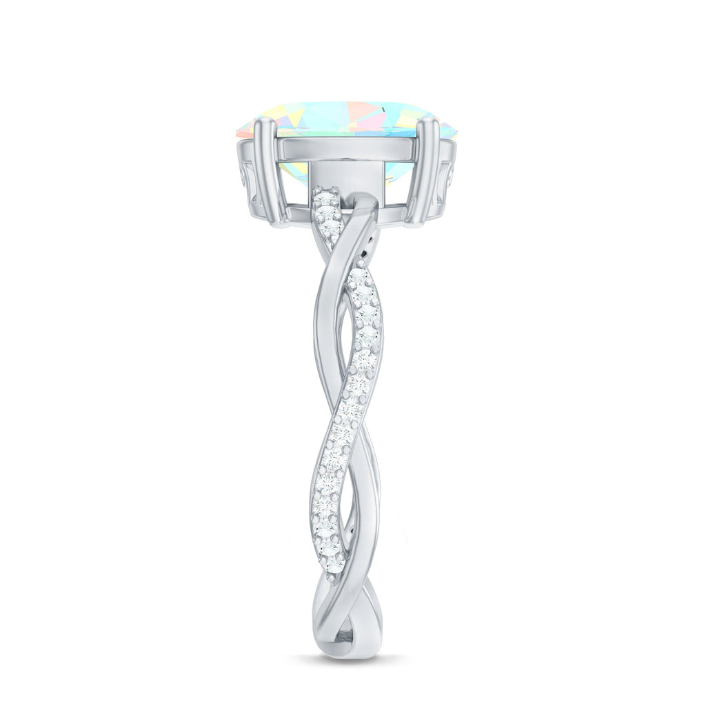 Real 8X10mm Ethiopian Rainbow Opal Engagement Ring with Diamond Braided Shank