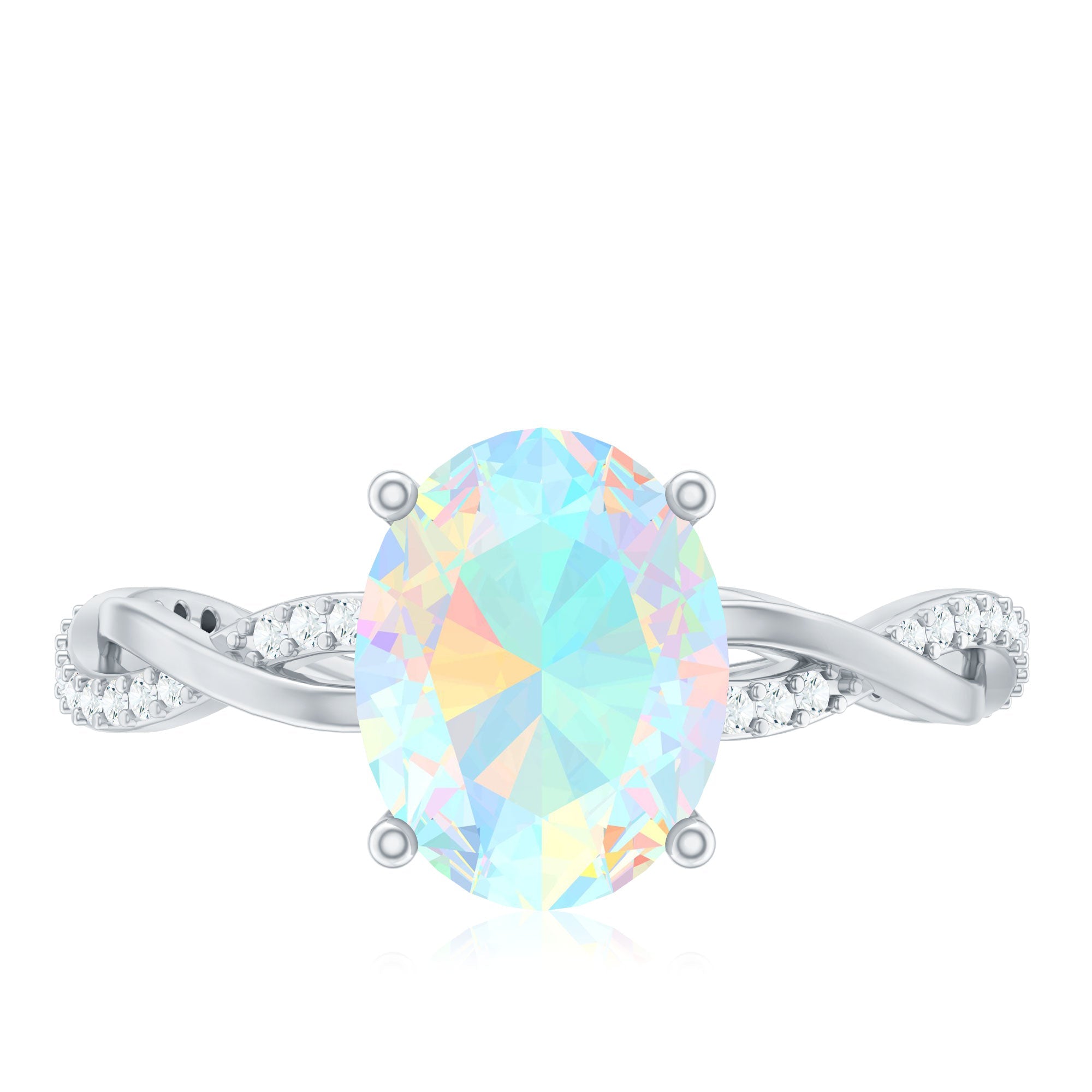 Real 8X10mm Ethiopian Rainbow Opal Engagement Ring with Diamond Braided Shank