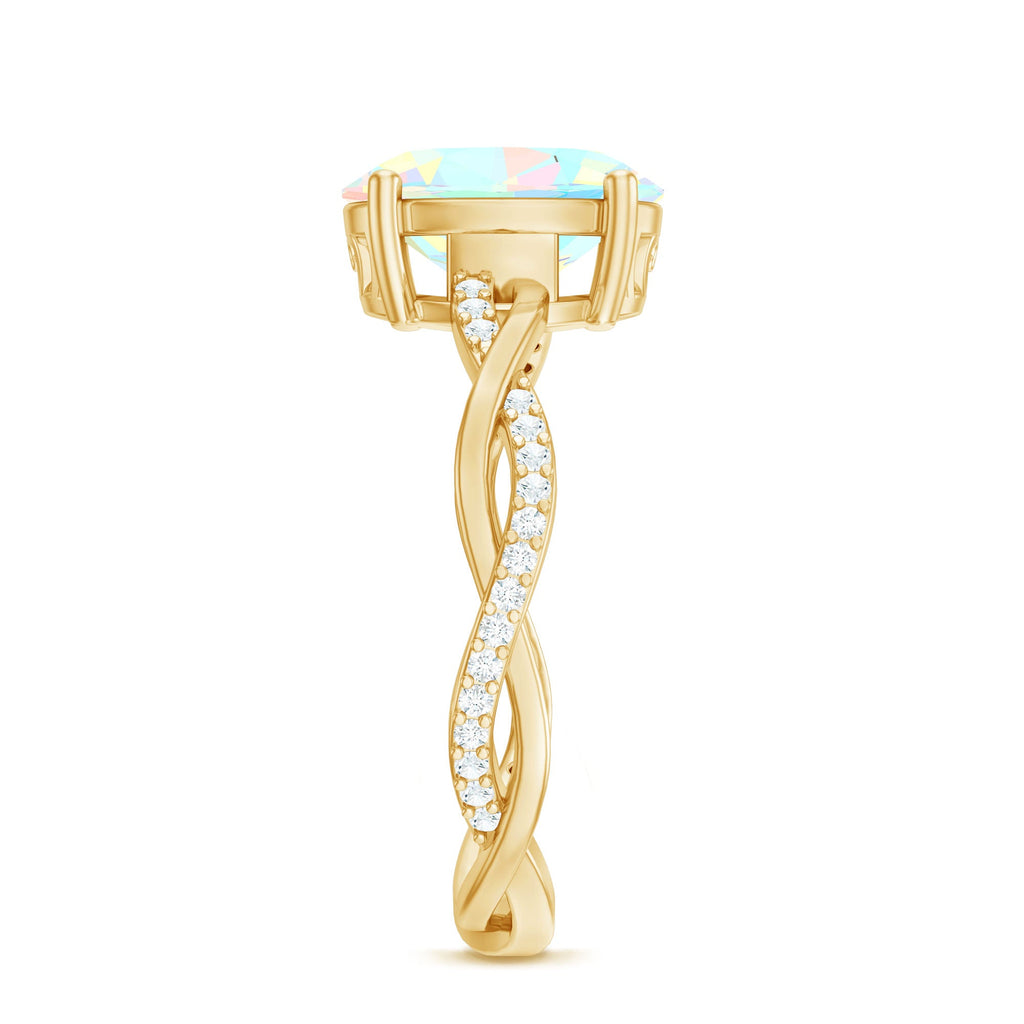 Real 8X10mm Ethiopian Rainbow Opal Engagement Ring with Diamond Braided Shank