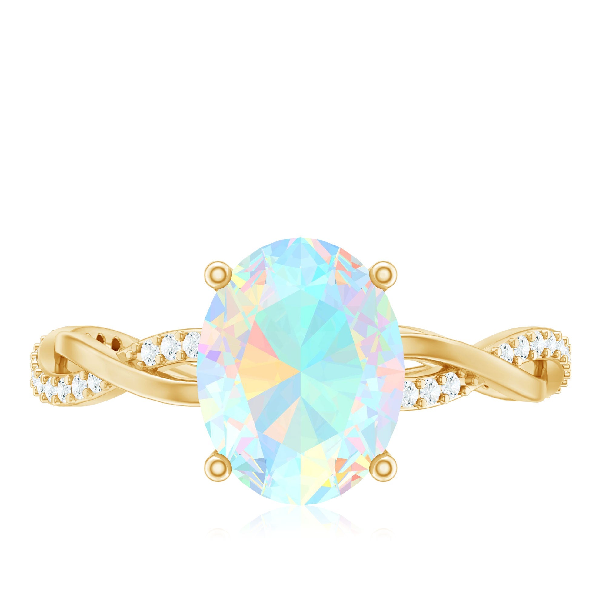 Real 8X10mm Ethiopian Rainbow Opal Engagement Ring with Diamond Braided Shank