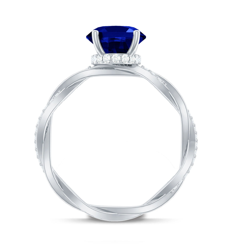Certified 4 Carat Lab Grown Blue Sapphire Oval Engagement Ring with Diamond Braided Shank