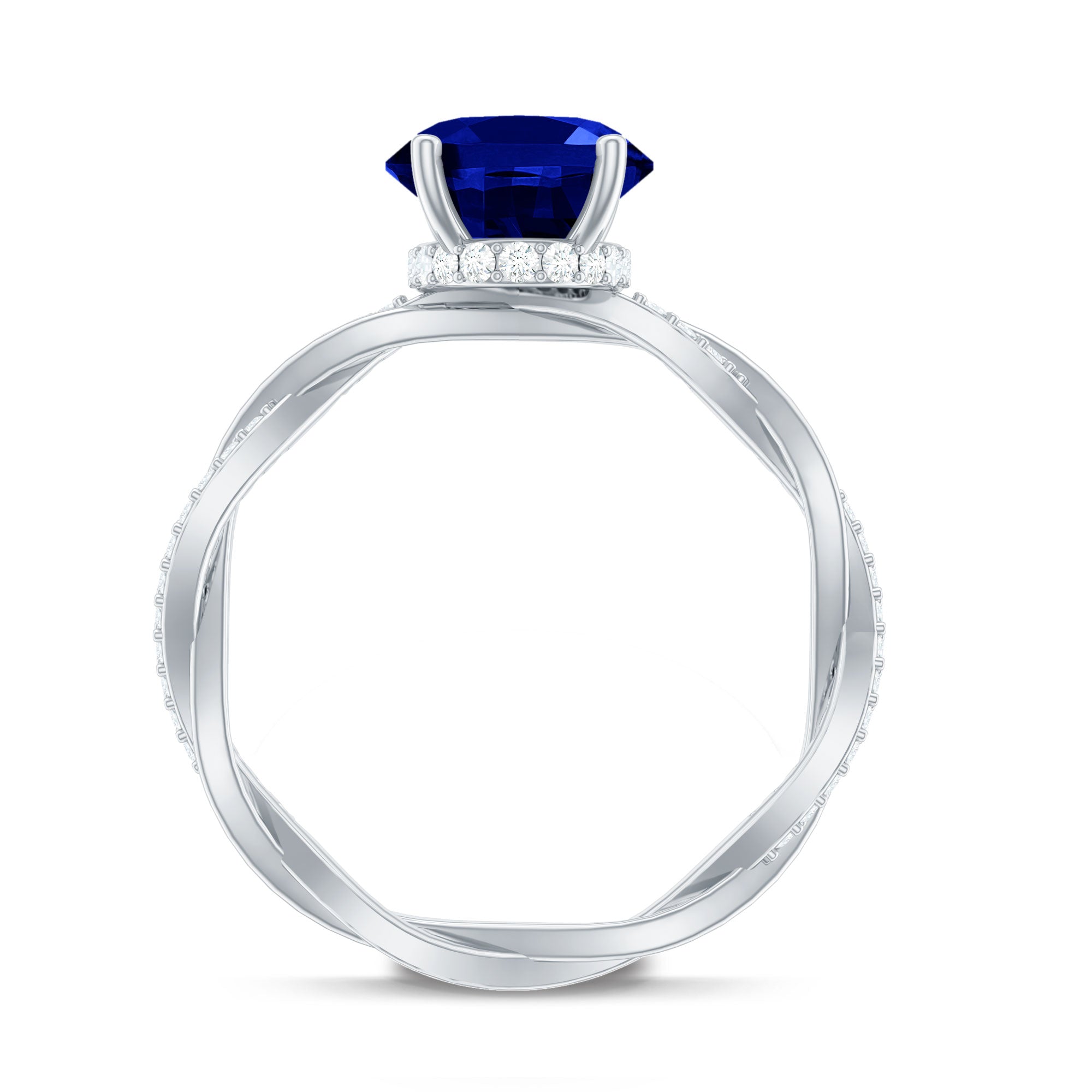 Certified 4 Carat Lab Grown Blue Sapphire Oval Engagement Ring with Diamond Braided Shank