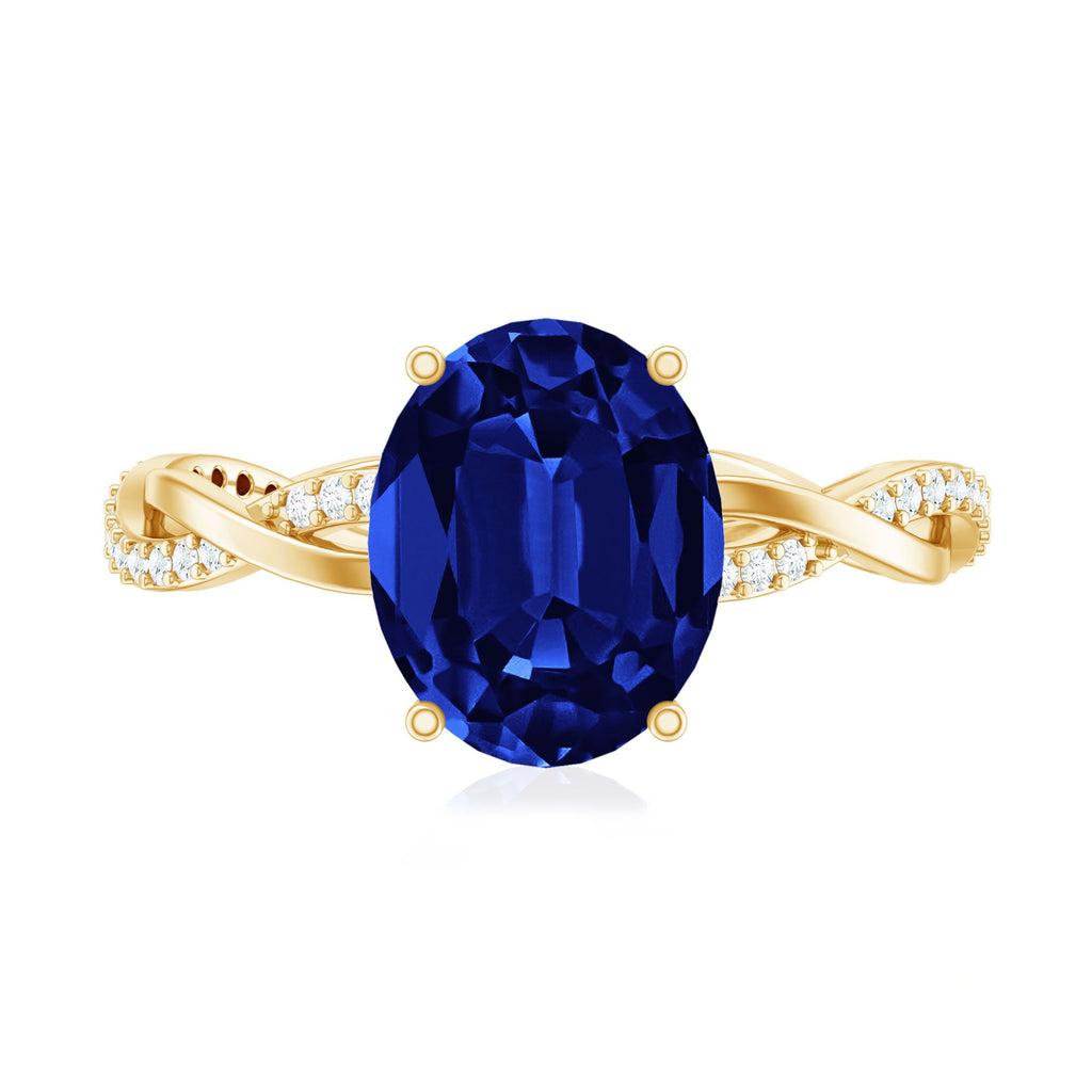 Certified 4 Carat Lab Grown Blue Sapphire Oval Engagement Ring with Diamond Braided Shank