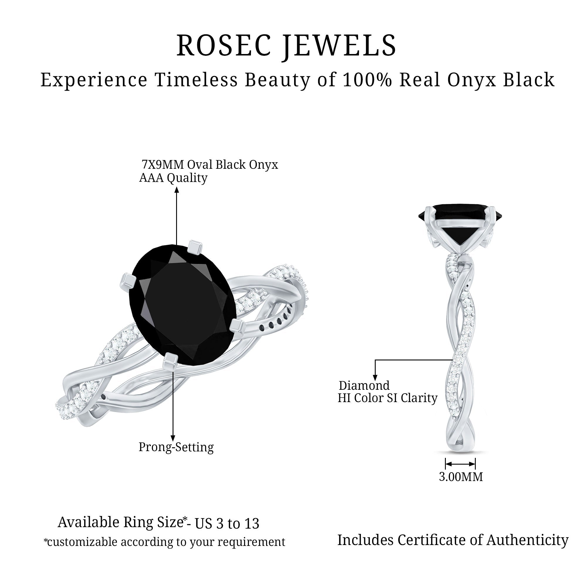 Oval Shaped 7X9MM Black Onyx and Diamond Braided Engagement Ring