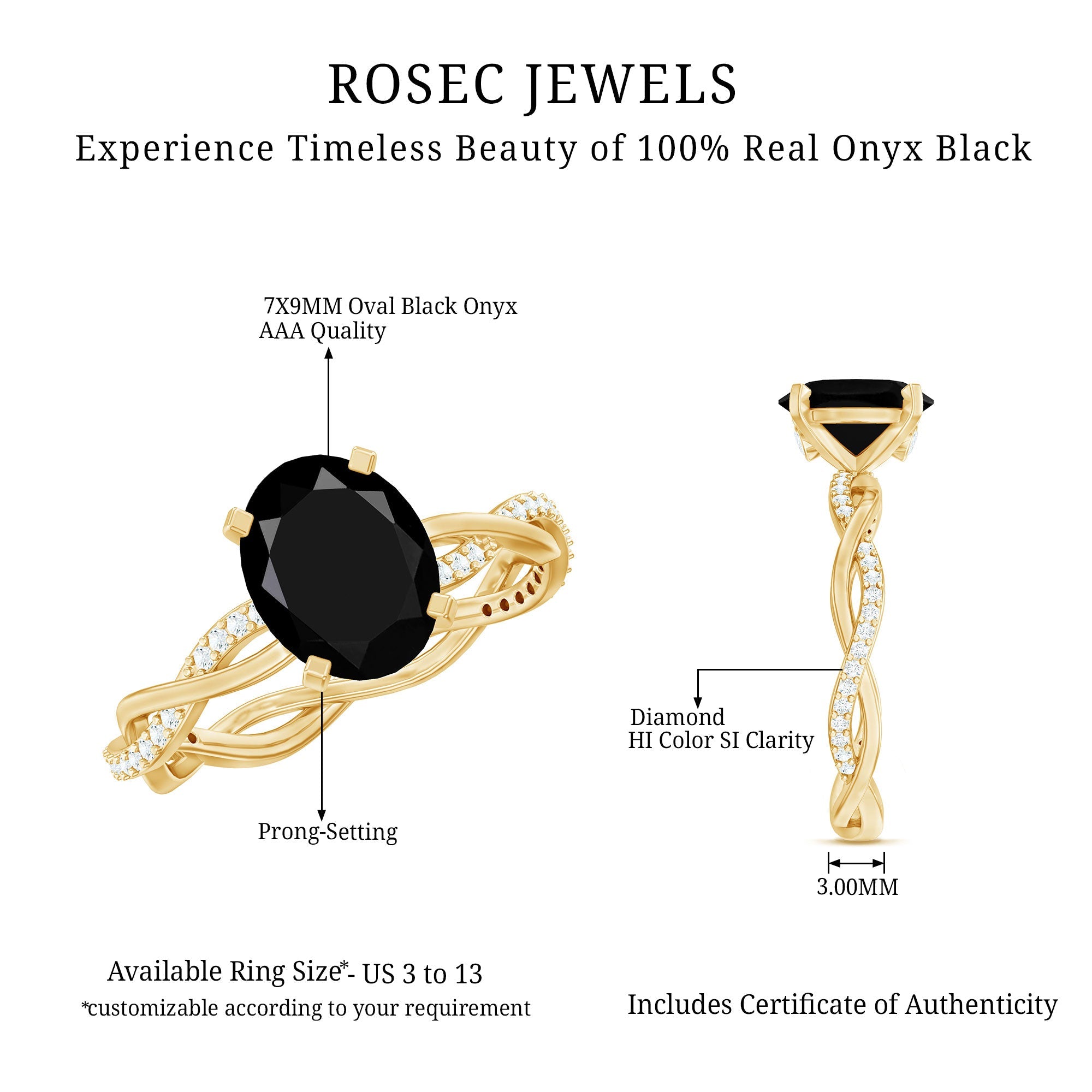 Oval Shaped 7X9MM Black Onyx and Diamond Braided Engagement Ring