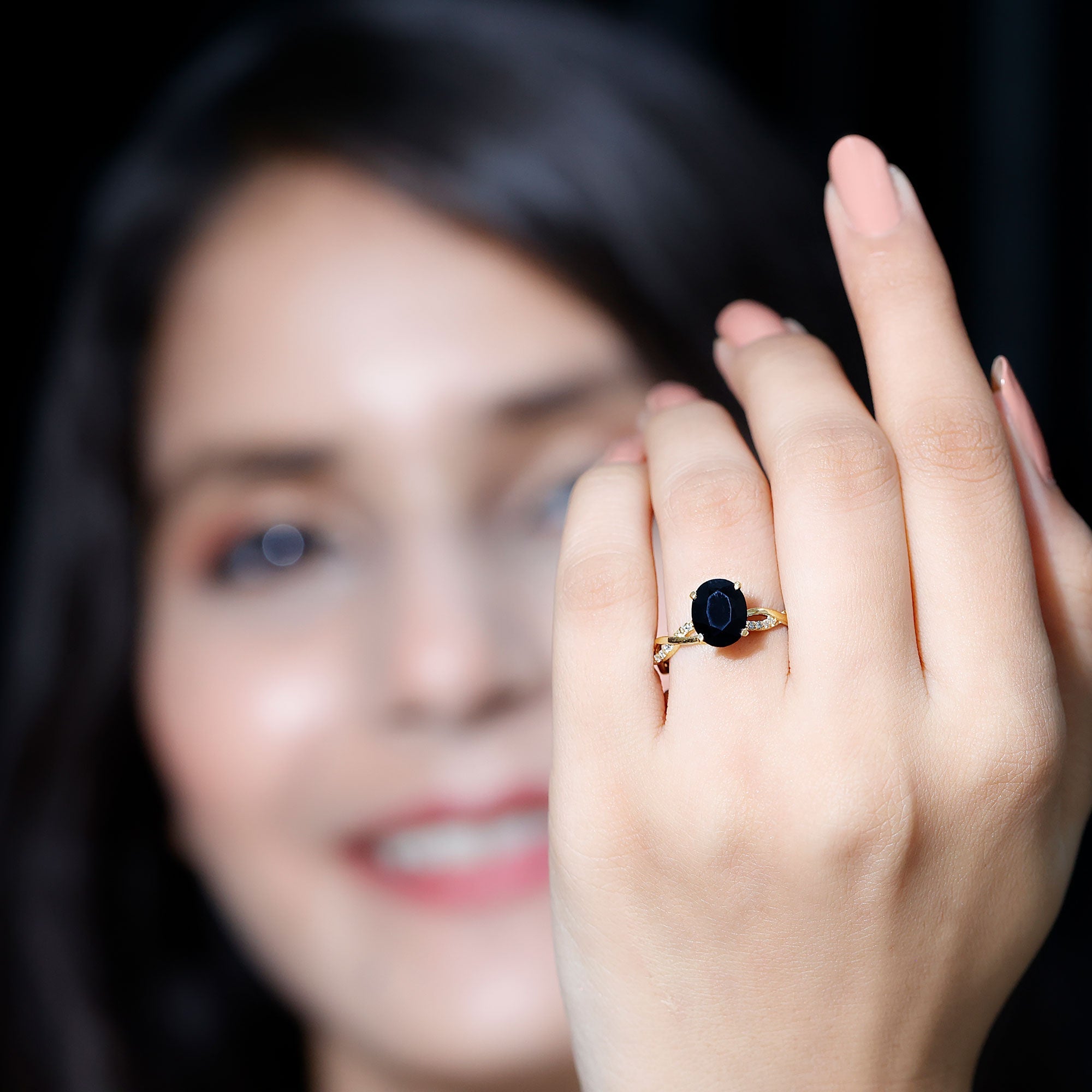 Oval Shaped 7X9MM Black Onyx and Diamond Braided Engagement Ring
