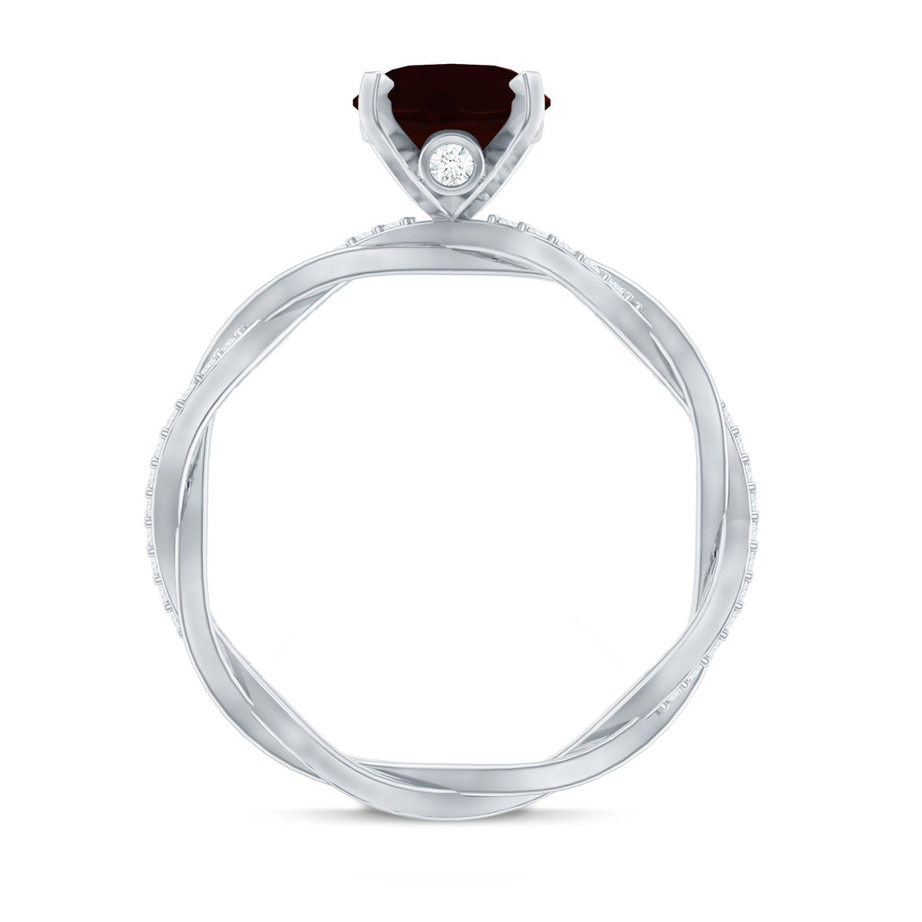Natural 8X10mm Garnet Big Engagement Ring with Diamond Braided Shank