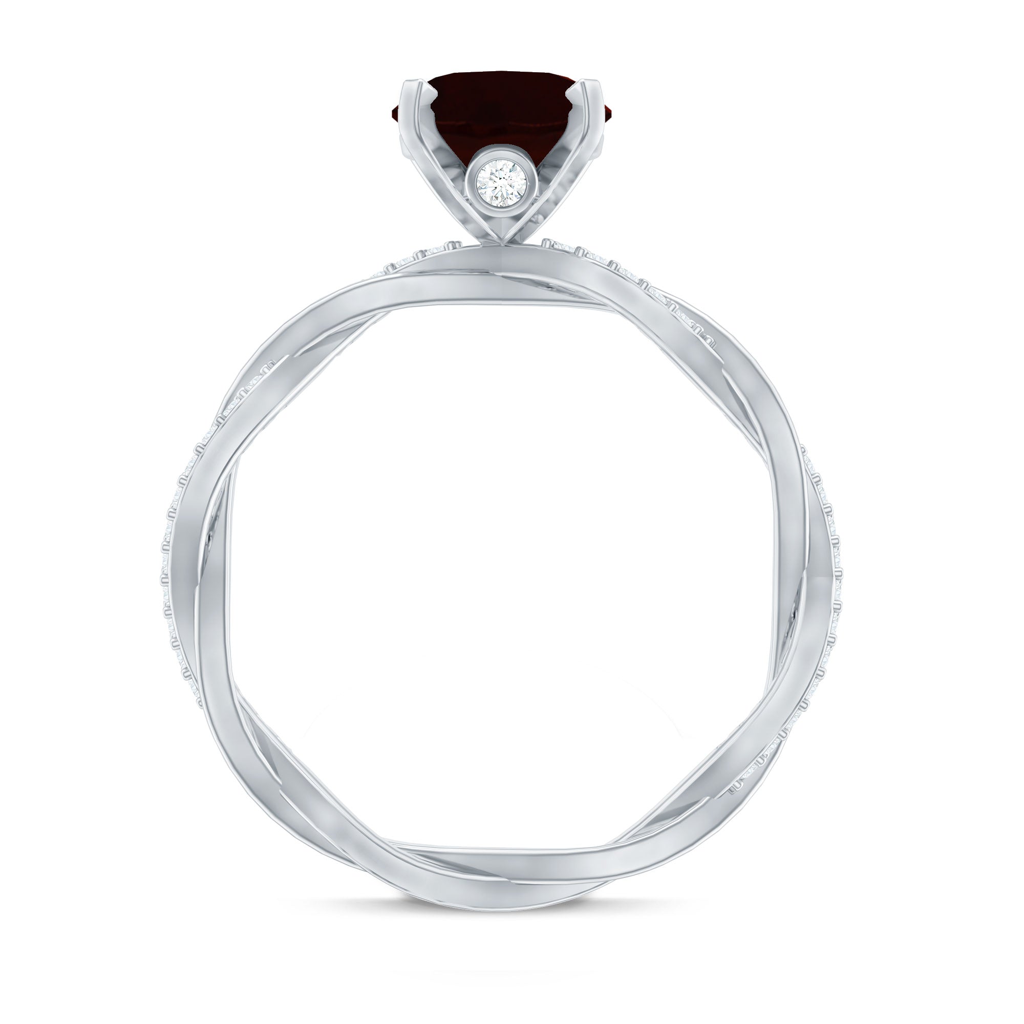 Natural 8X10mm Garnet Big Engagement Ring with Diamond Braided Shank