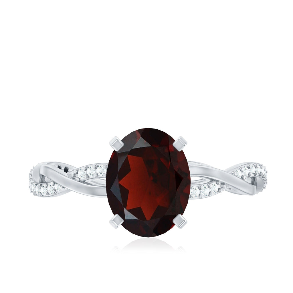 Natural 8X10mm Garnet Big Engagement Ring with Diamond Braided Shank