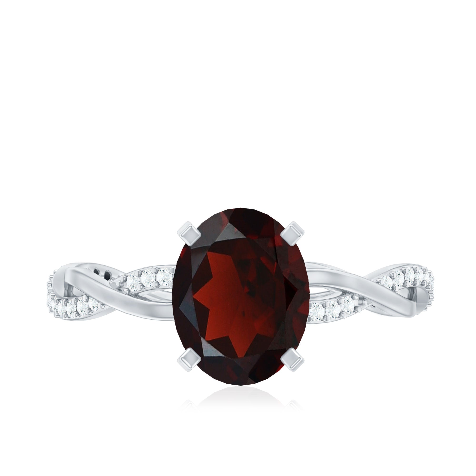 Natural 8X10mm Garnet Big Engagement Ring with Diamond Braided Shank