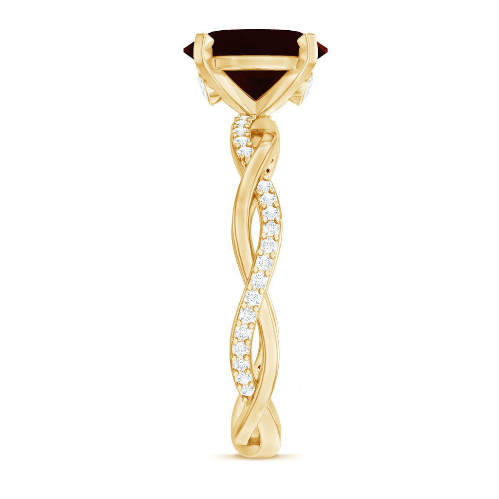 Natural 8X10mm Garnet Big Engagement Ring with Diamond Braided Shank
