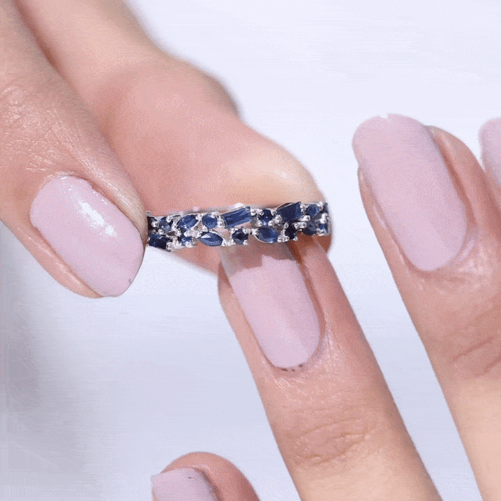 3/4 CT Blue Sapphire Cluster Half Eternity Band Ring